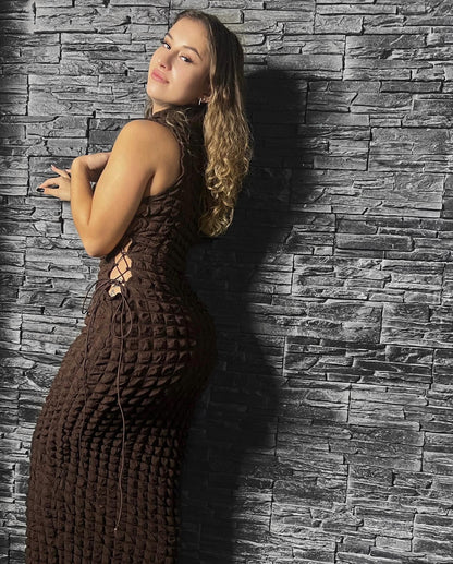 Lace Up Brown Dress